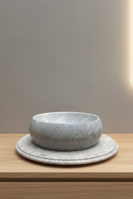 حوض مغسلة حجري مع قاعدة – تصميم رخامي أنيق